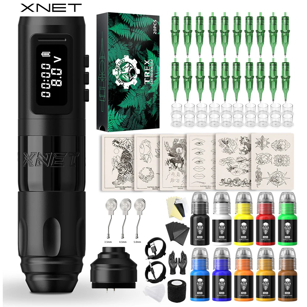 

Беспроводная тату-машинка XNET Claws, полный комплект с чернилами, 20 шт., картриджи, бесщеточный двигатель, аккумулятор 1800 мАч, пистолет для татуировки
