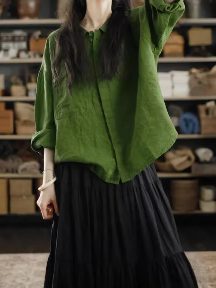 

Autumn Casual Loose Fit Long Sleeve Pure Cotton Shirt for Women Soft Breathable Tops Versatile Outdoor Wear N962