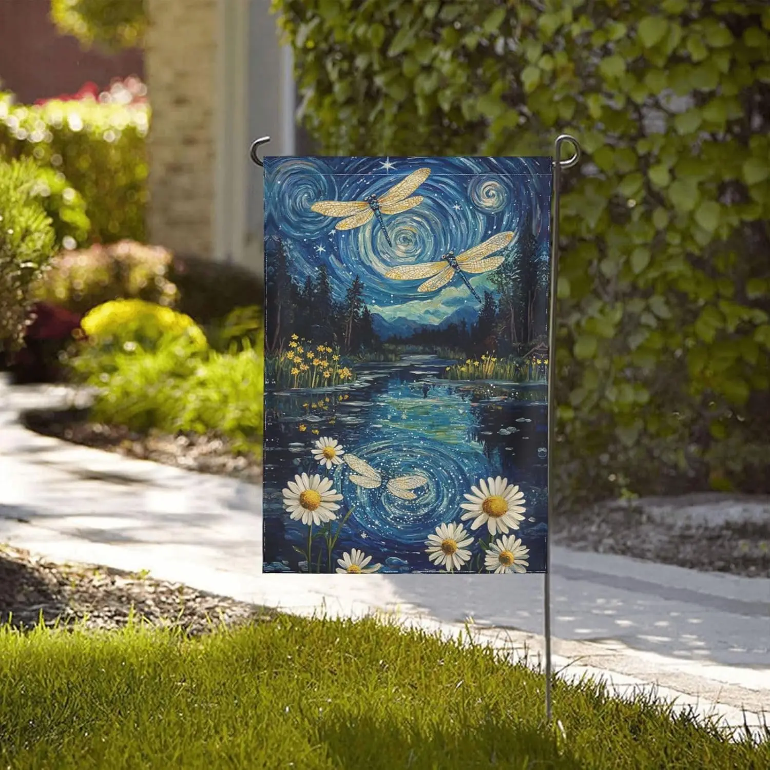 Night Dragonflies Garden Flag 12x18 Inch Double Sided All-Weather Polyester Outdoor Flag For Patio Lawn Yard And Garden Welc WWP