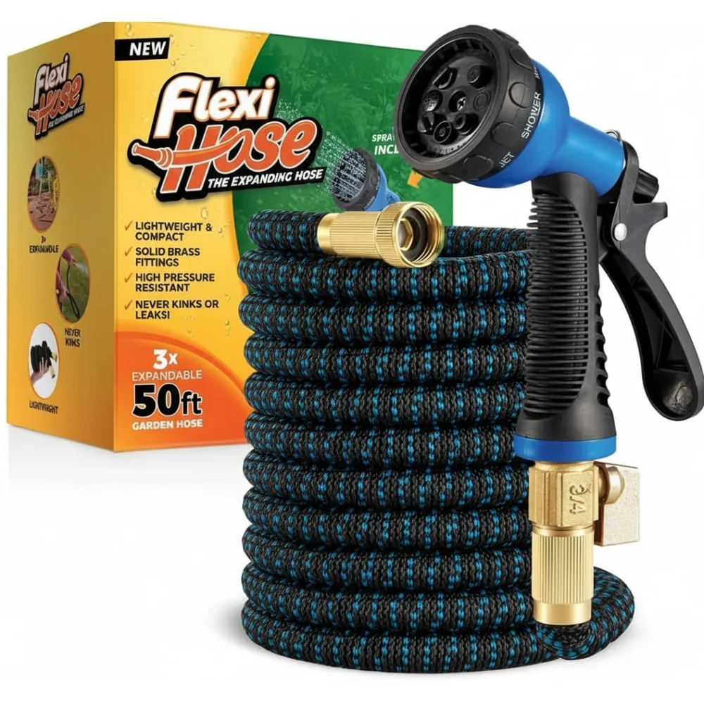 

Expandable Garden Hose 50FT with 8-Function Nozzle - Lightweight Retractable Water Hose, No-Kink Flexible