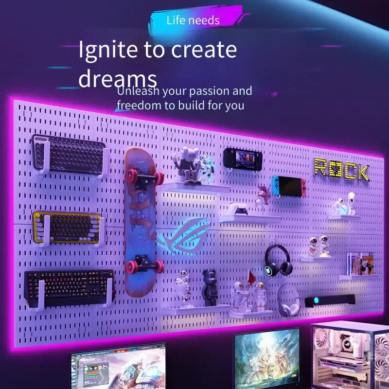 

Black perforated board, non-perforated bedroom storage rack, study, e-sports room, wall spliced wall-mounted display partition