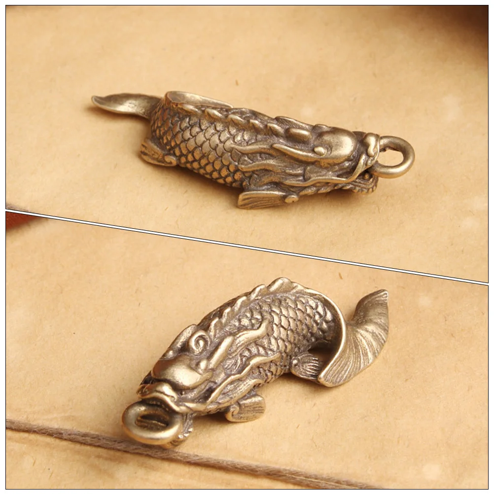 

2Pcs Brass Carp Jumping Sculpture Vintage Home Desktop Decor Office Ornament Retro Brass Craft Decoration Keychain Accessory
