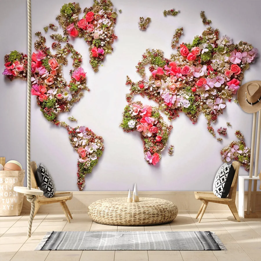 

20+ High Resolution Pink Floral World Map, Peel n Stick Optional, Wallpaper for Living Room Kids Baby Bed Walls Home Decor Mural