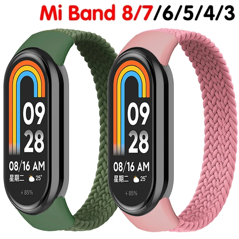 Strap for Mi band 7 8 6 5 Nylon Braided Solo Loop pulseira bracelet Miband4 Miband5 Miband6 Wristband xiaomi Mi band 4 3 5 6 7 8