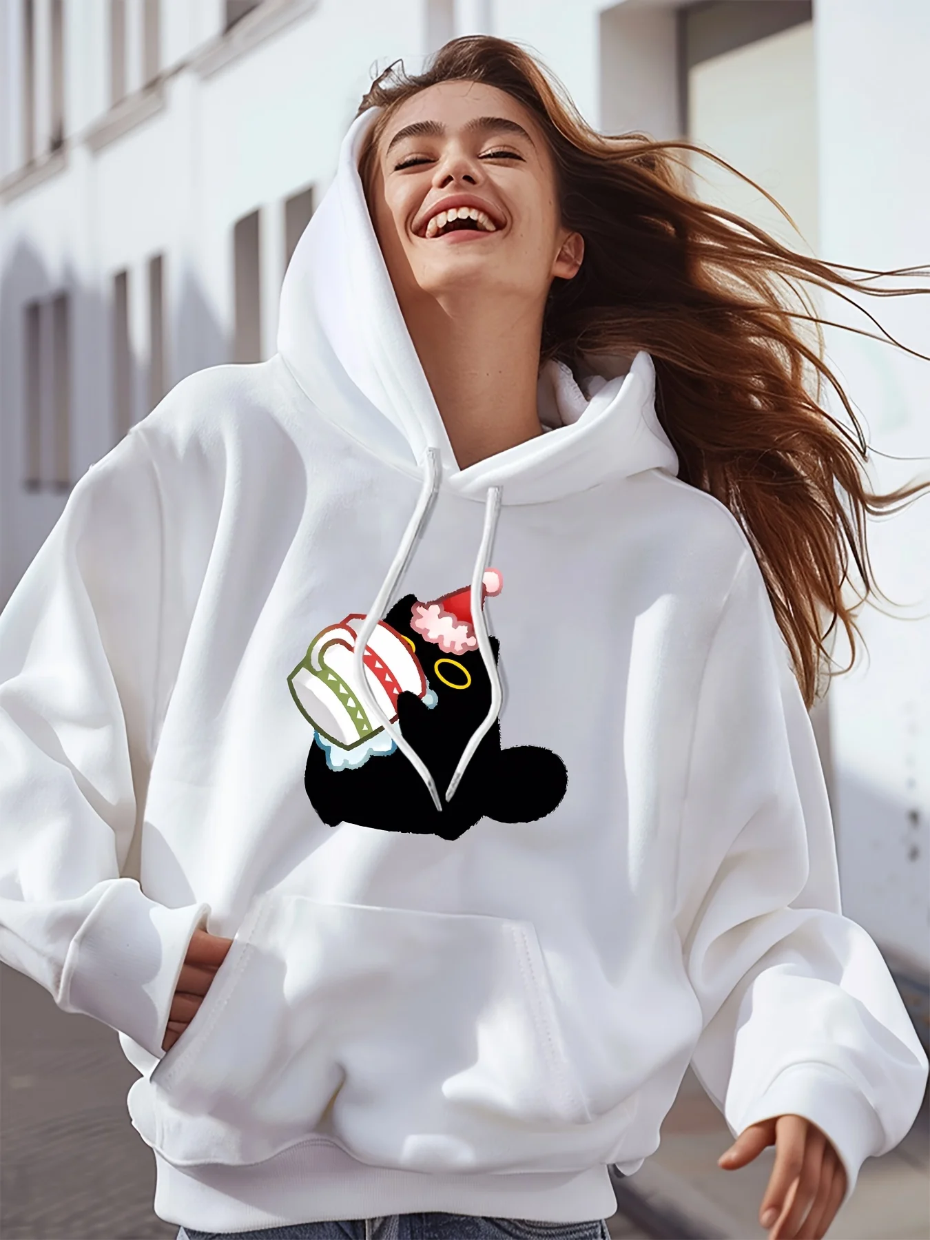 

Fun Cat Graphic Printing Autumn and Winter Pure Cotton Men's and Women's Hoodies Casual Outdoor Street Sports Loose Training