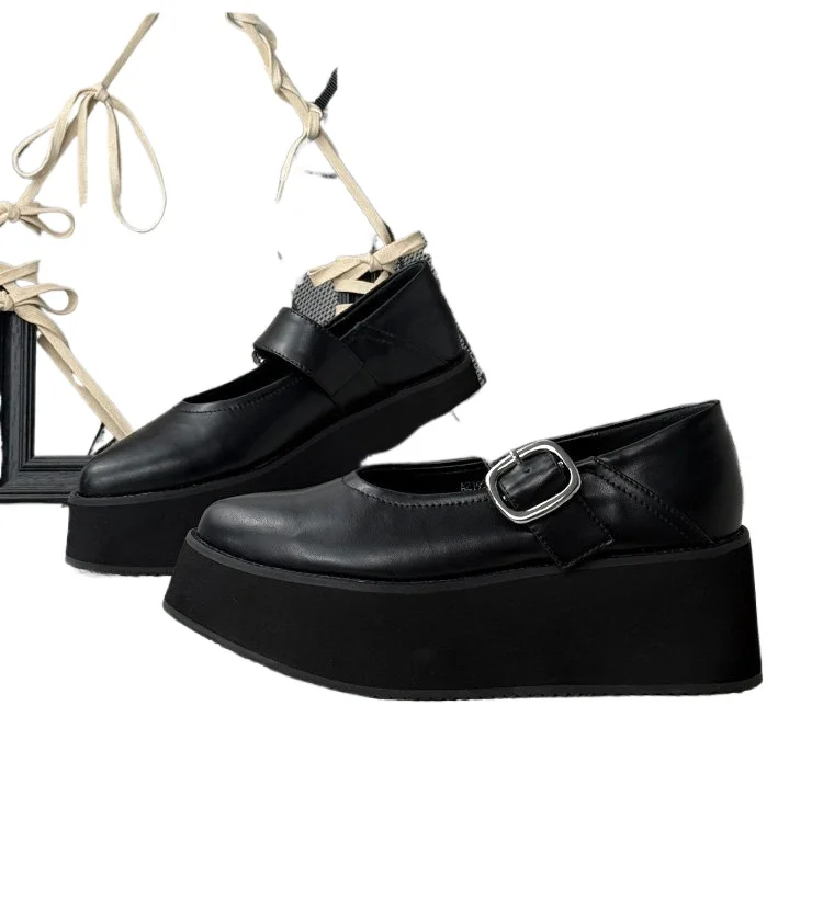 

Small High-heeled Mary Jane Women's Platform Pointed One-word Buckle Single 2026 New Spring Muffin Leather Shoes 7cm
