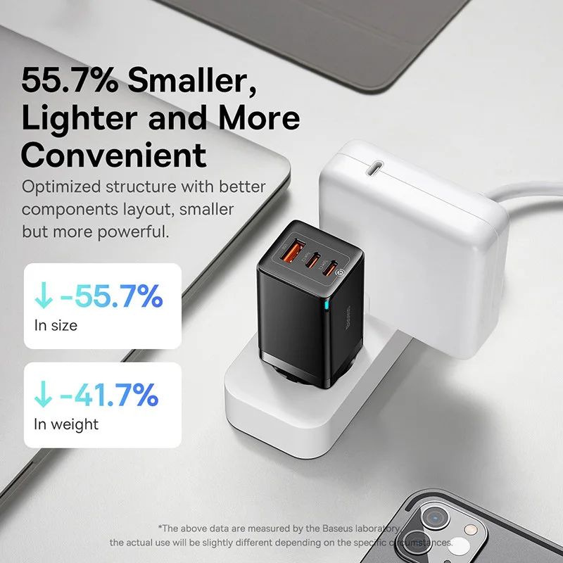 BASEUS ที่ชาร์จ GaN5 USB Type C 65W อะแดปเตอร์ที่อัปเกรดที่ชาร์จโทรศัพท์สำหรับ iPhone 15 14 13 QC3.0 PD ชาร์จเร็วสำหรับแล็ปท็อป Xiaomi