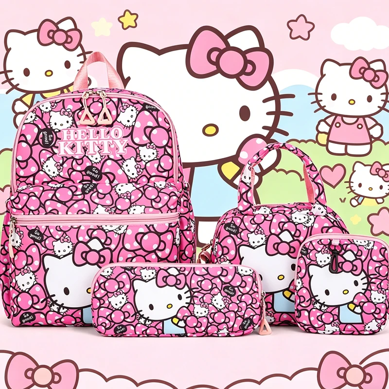 

4Pcs Hello Kittys Backpack Kawaii Student Cartoon Kuromi Girl School Bag Large Capacity Anime Figure Bags for Woman