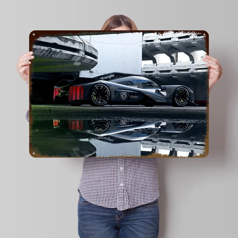 Futuristisches Rennwagen-Blechposter, personalisierte Wandkunst, Retro-Vintage-Metallschilder für Fan-Zimmerdekoration, Garagenzubehör, Haus