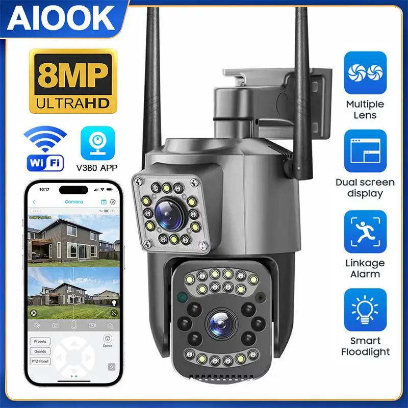 aiook camera de seguranca a prova dagua night vision camera ao ar livre interfone bidirecional rastreamento movel ai v380 pro ip ip66 hd 8mp 4k 01