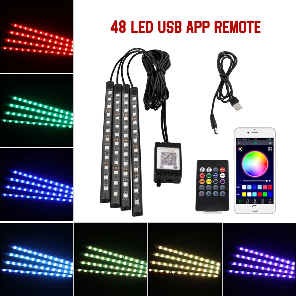 Neon 36 48 72 LED auto-interieur sfeerverlichting draadloze afstandsbediening muziek APP besturing auto RGB sfeer decoratieve lamp