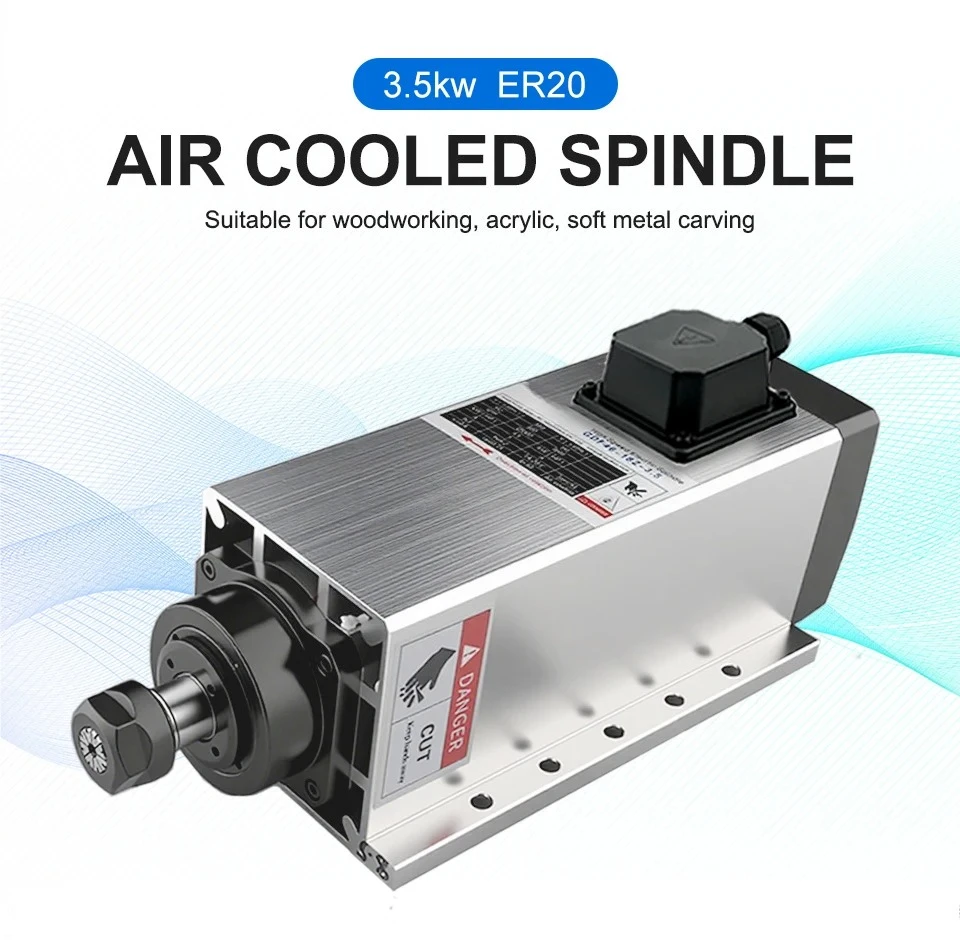 

3,5 кВт ER20 квадратный шпиндель с воздушным охлаждением и монтажным фланцем 220 В 380 В 4 шт. подшипник для фрезерного гравировального станка