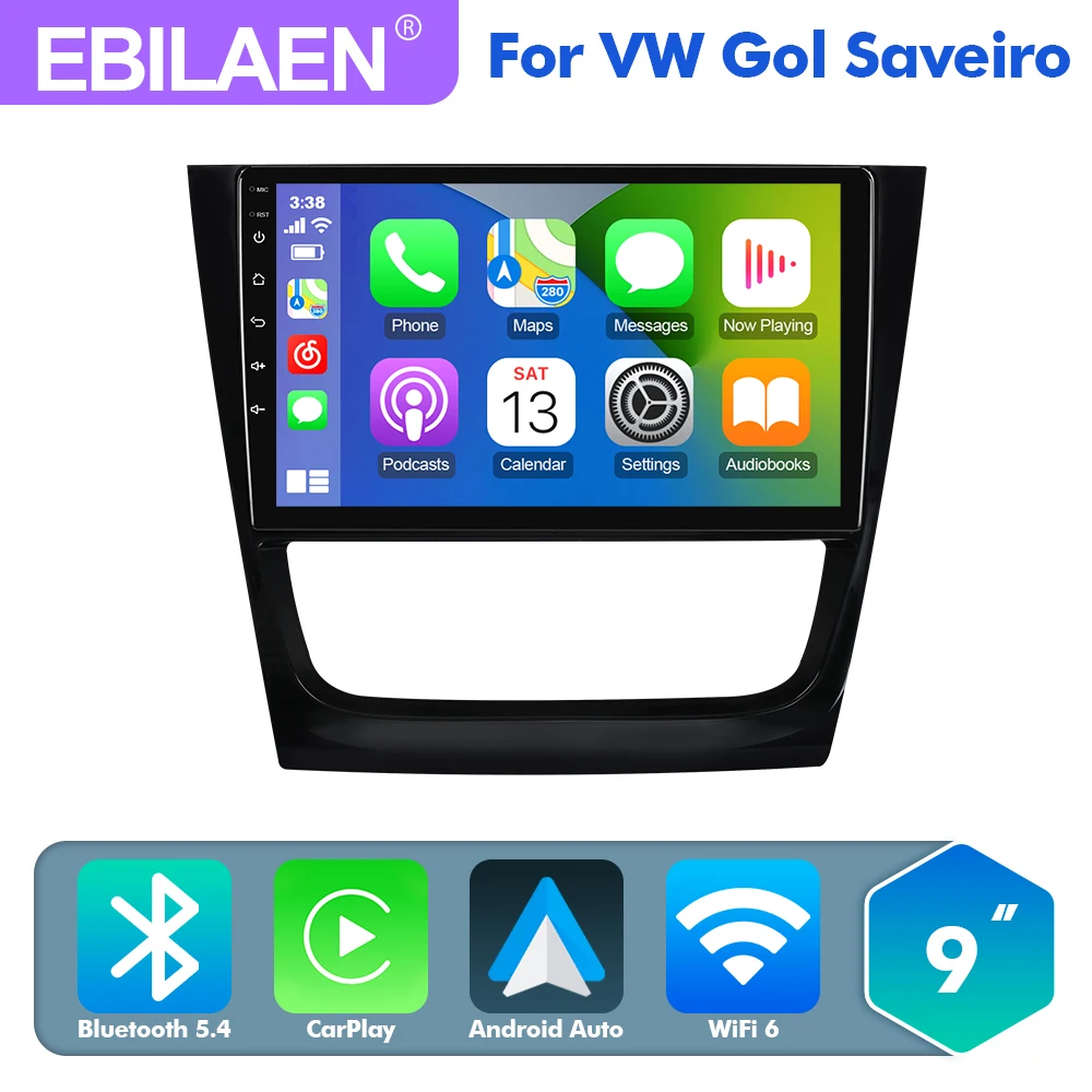 EBILAEN Android 13.0 Car Radio Multimedia Player For VW/Volkswagen Gol Saveiro Voyage 2009-2016 GPS Navigation DSP Carplay