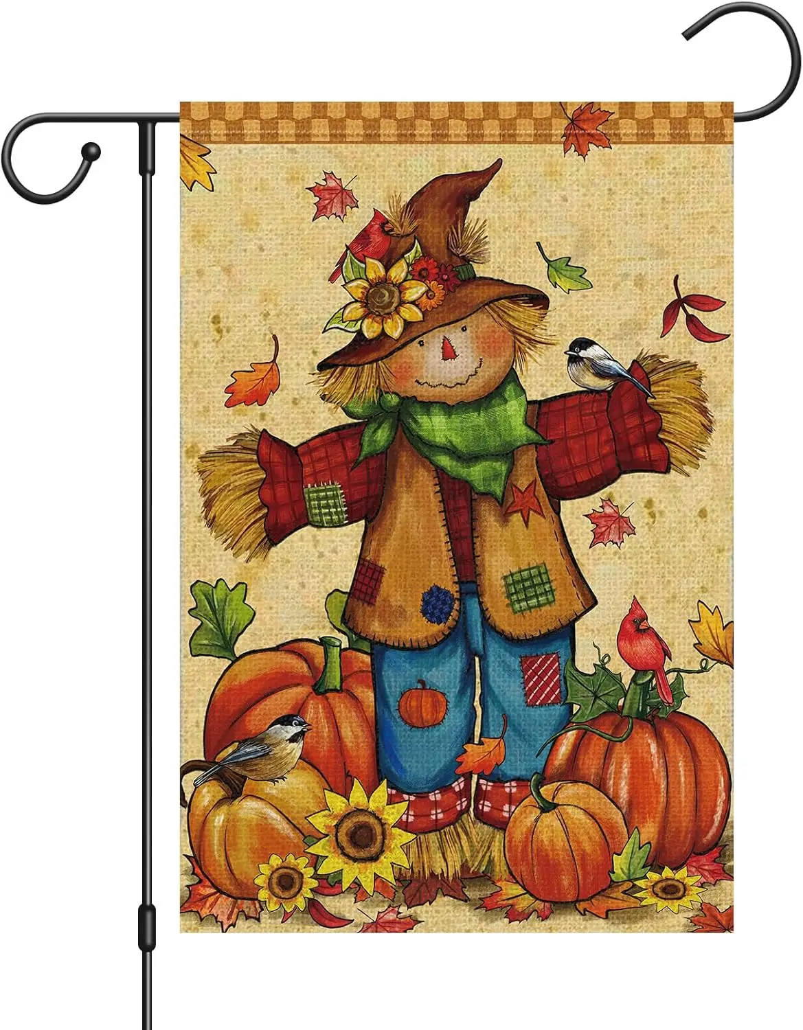 Fall Garden Flag 12x18 Inch Double Sided, Small Burlap Scarecrow Pumpkin Welcome Flag Autumn Thanksgiving Seasonal Farmhouse Yar