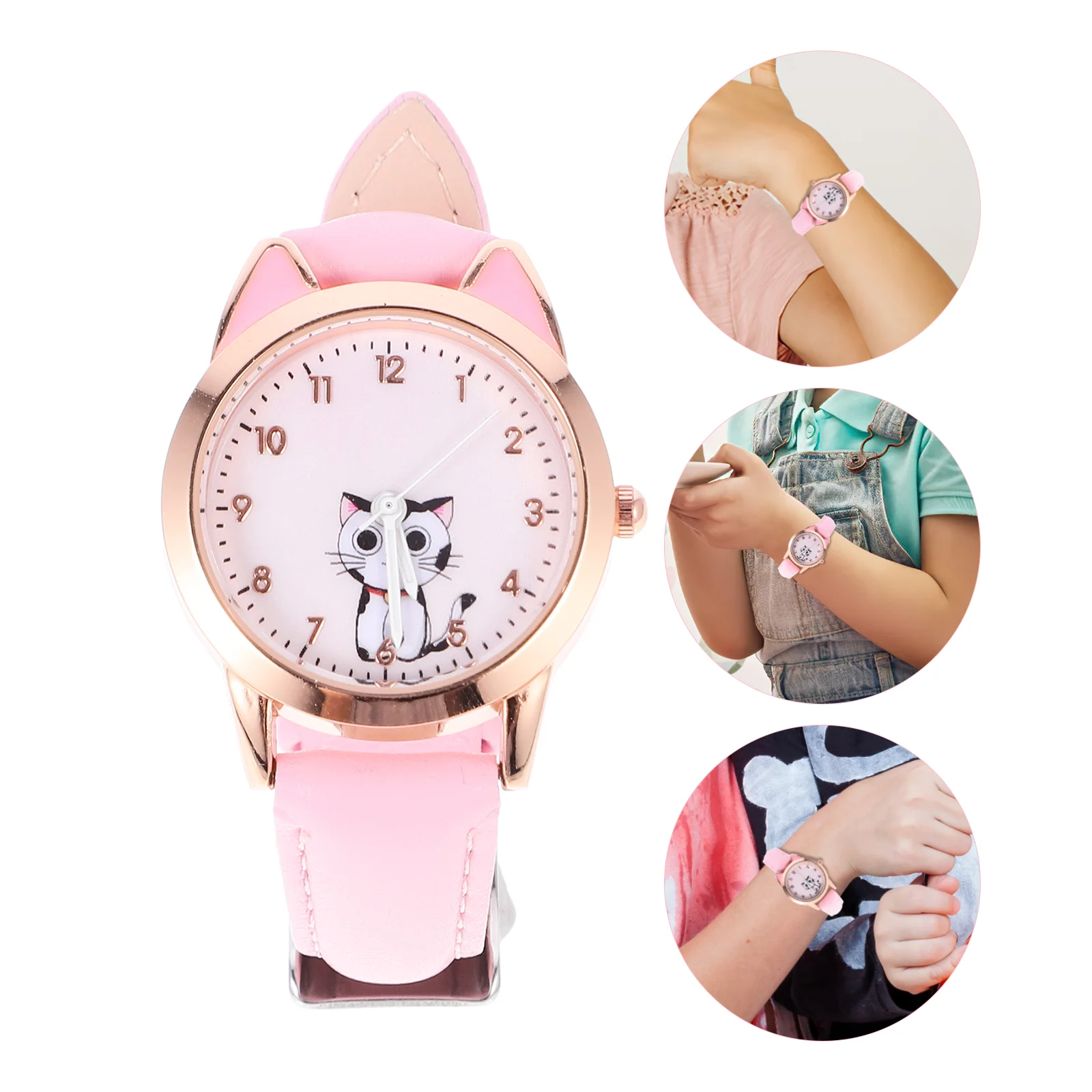 Kids Luminous Watch Girls Cat Pattern Wrist Vintage Boy Glowing Children Pink Miss Toddler