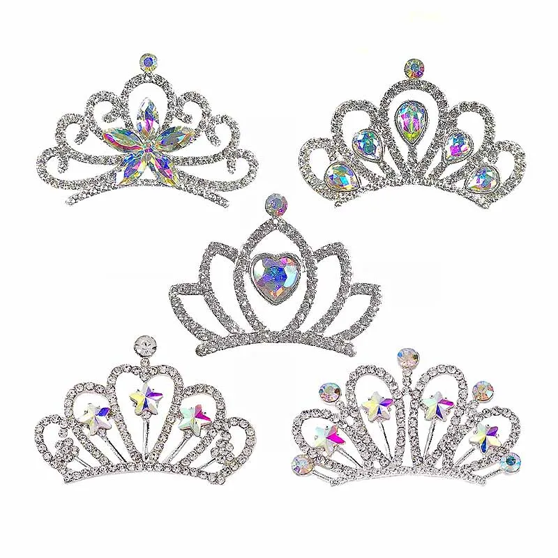 5Pcs Rhinestone Crown Embellishments Flatback Buttons Crowns Hair Bowknot Flower Wedding Decoration DIY Craft Supplies