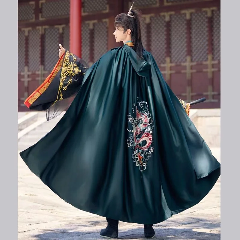 Classic Dragon Embroidery Hanfu Robe Traditional Chinese Flying Fish Outer Wear Fashion Cool Swordsman Cloak New Year Costume
