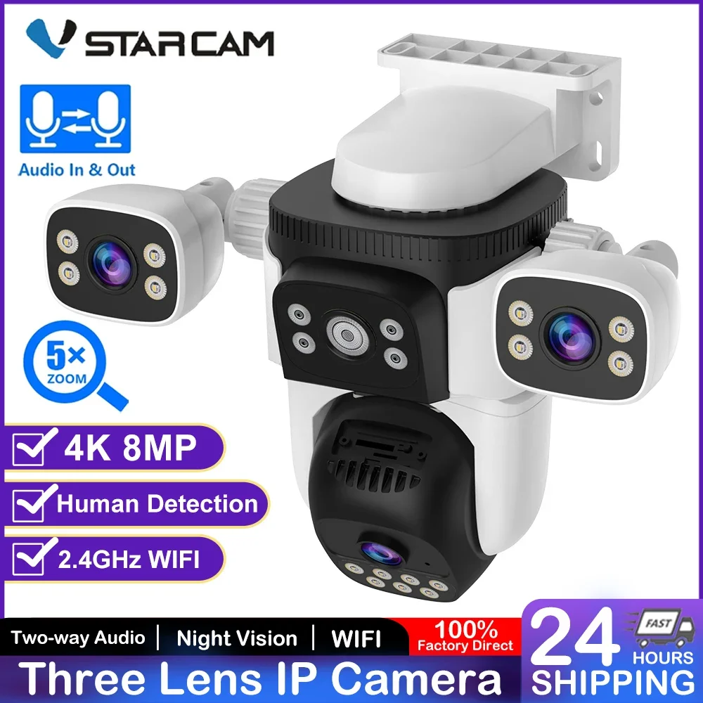 

Vstarcam 4K IP Camera 3 Lens 5X Zoom WiFi Indoor and Outdoor PTZ Camera Human Tracking IP66 Waterproof Video Surveillance Camera