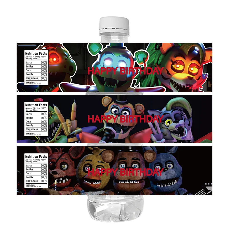 24pcs FNAF Theme Birthday Party Water Bottle Wrapper Labels Sticker Game Five Nights At Freddy's Kids Event Decorations Supplies