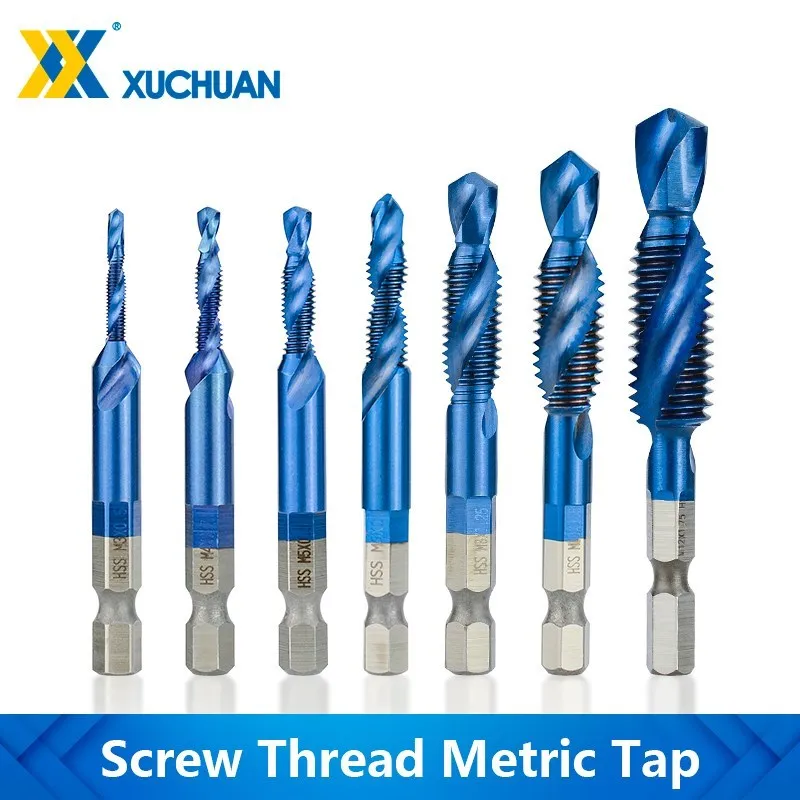 Thread Tap HSS 4341/6542 Metric Tap Drill Bit 1/4 Hex Shank Nano Blue Coated Compound Tap M3-M12 Hand Tools