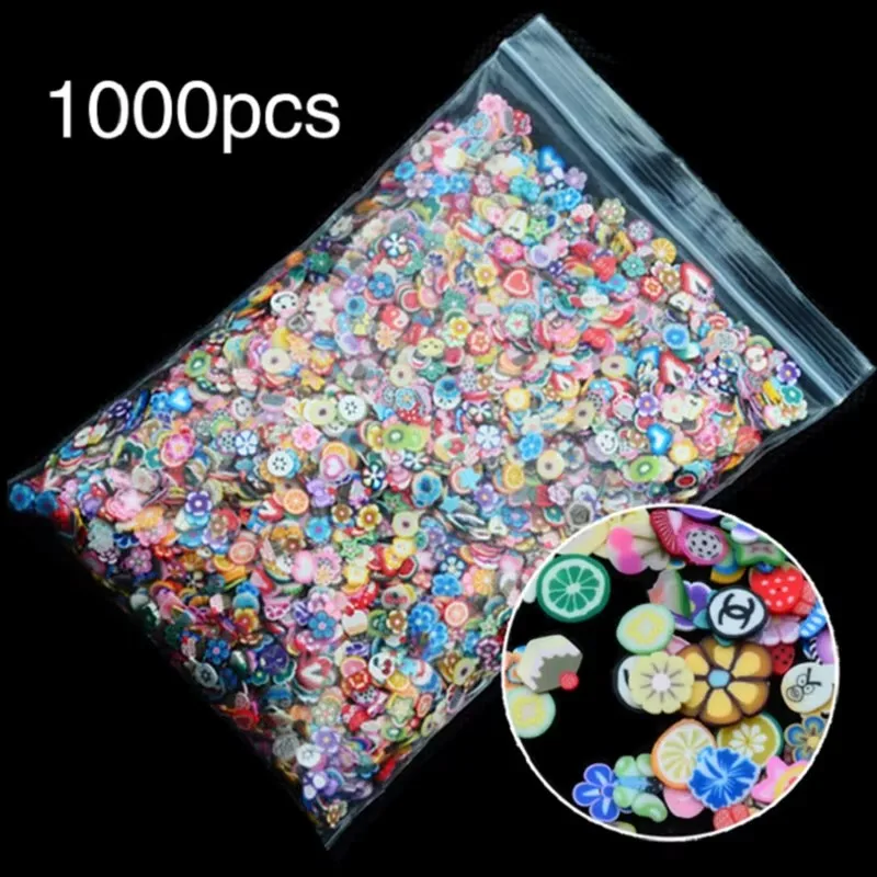 Oferta: 1000 Piezas/Paquete de Adornos 3D de Frutas, Flores y Plumas, Rodajas de Fimo, Arcilla Polimérica, Pegatinas para Manualidades, Regalos para Niñas, 3mm