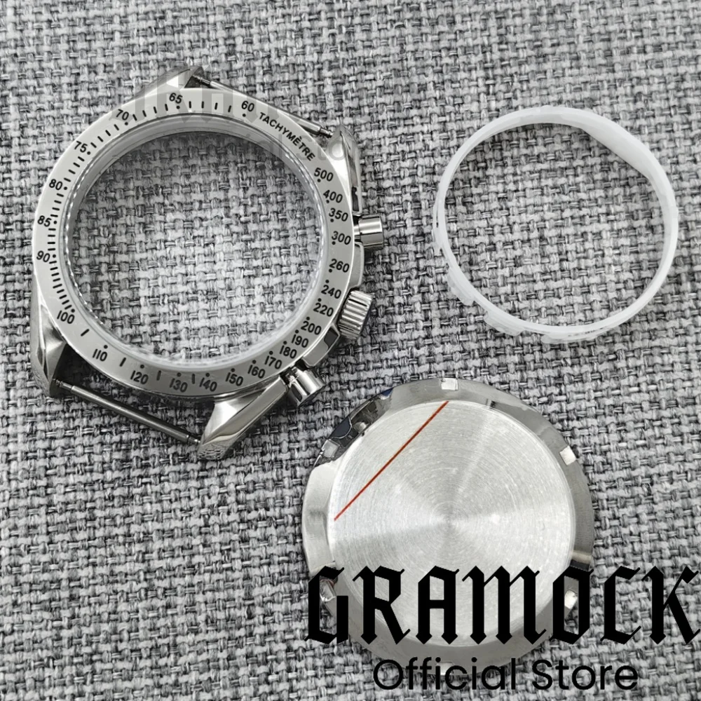 GRAMOCK 40 мм серебряный фиксированный корпус из нержавеющей стали с хронографом и браслетом, подходит для кварцевого механизма VK63 VK64 VK67 VK68