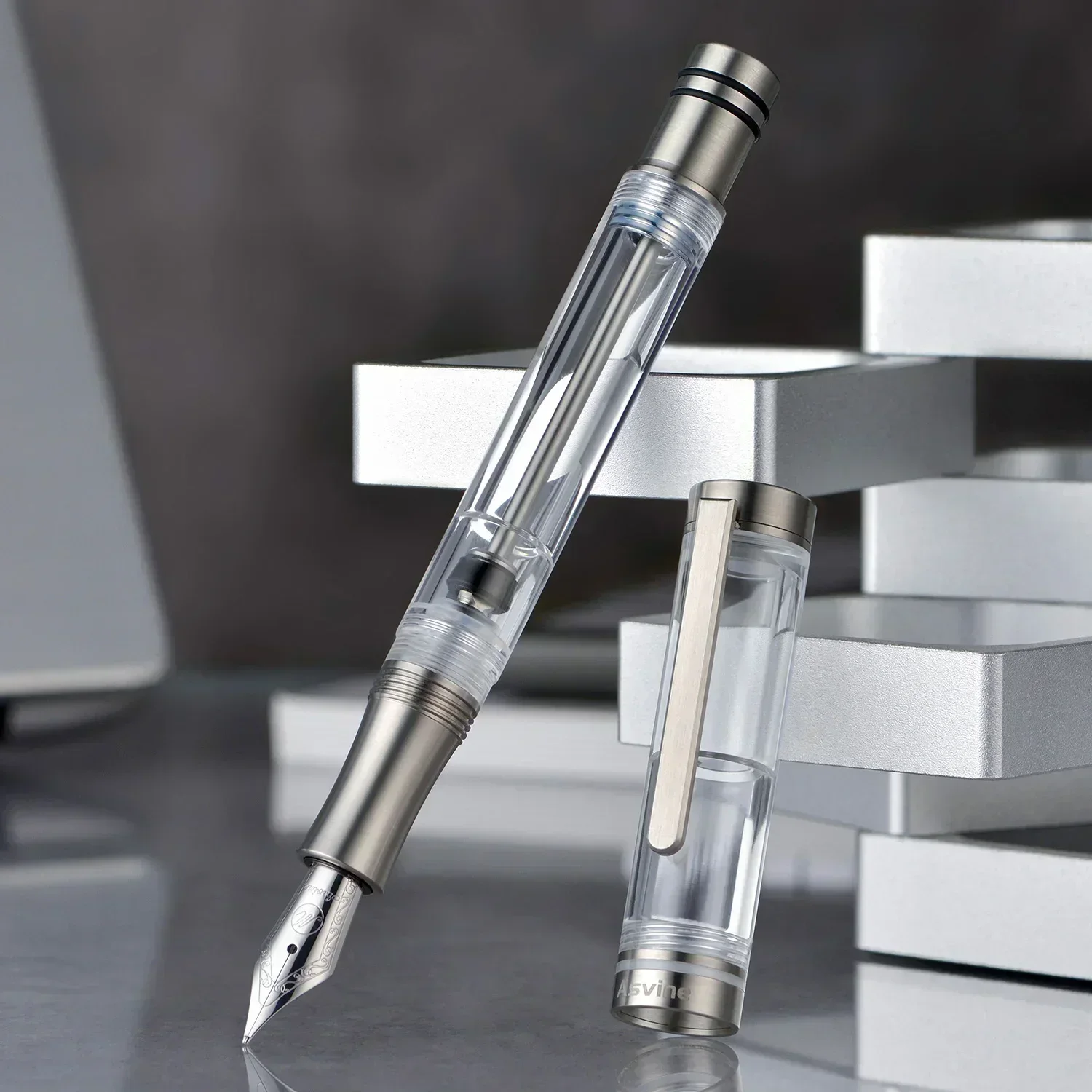 

Asvine V200 Titanium Fountain Pen Vacuum Filling, Asvine / BOCK EF/F//B Nib Clear Transparent Acrylic Smooth Writing Pen