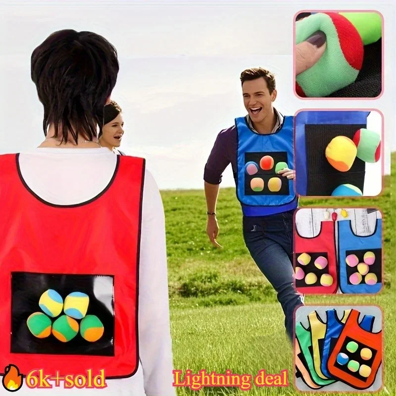 

Sticky Dodge Ball Game Vest Outdoor Sports Toy Jersey Fabric Props Throw Catch Soft Fleece Balls Safe for Kids Teens Adults
