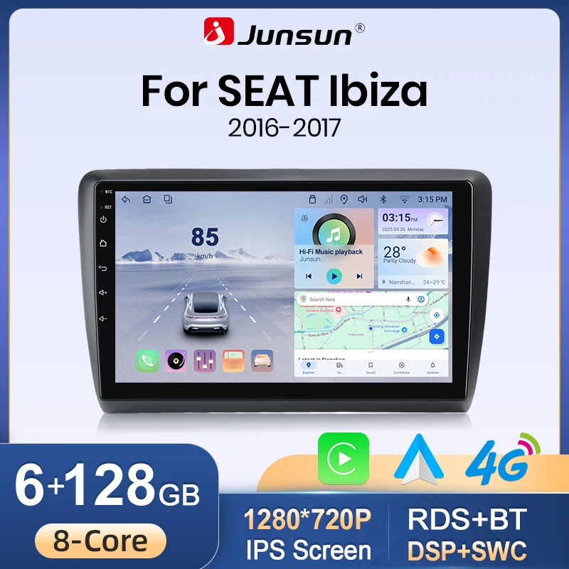 Autoradio Android Junsun pour SEAT Ibiza 2016 - 2017, Carplay, multimédia, vidéo, système de navigation GPS, lecteur, stéréo, unité principale BT