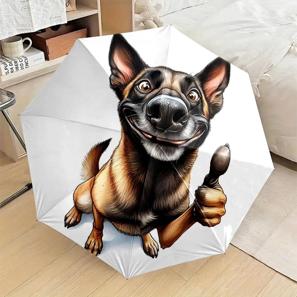 Cheerful Dog with Thumbs Up Design Umbrella Compact Fashion Folding Umbrella for Daily Use, Christmas Gift