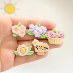 10PCS Shiny Flower Basket Road Signs Resin Flat Back Cabochons For Scrapbooking DIY Jewelry Craft Embellishments Accessories