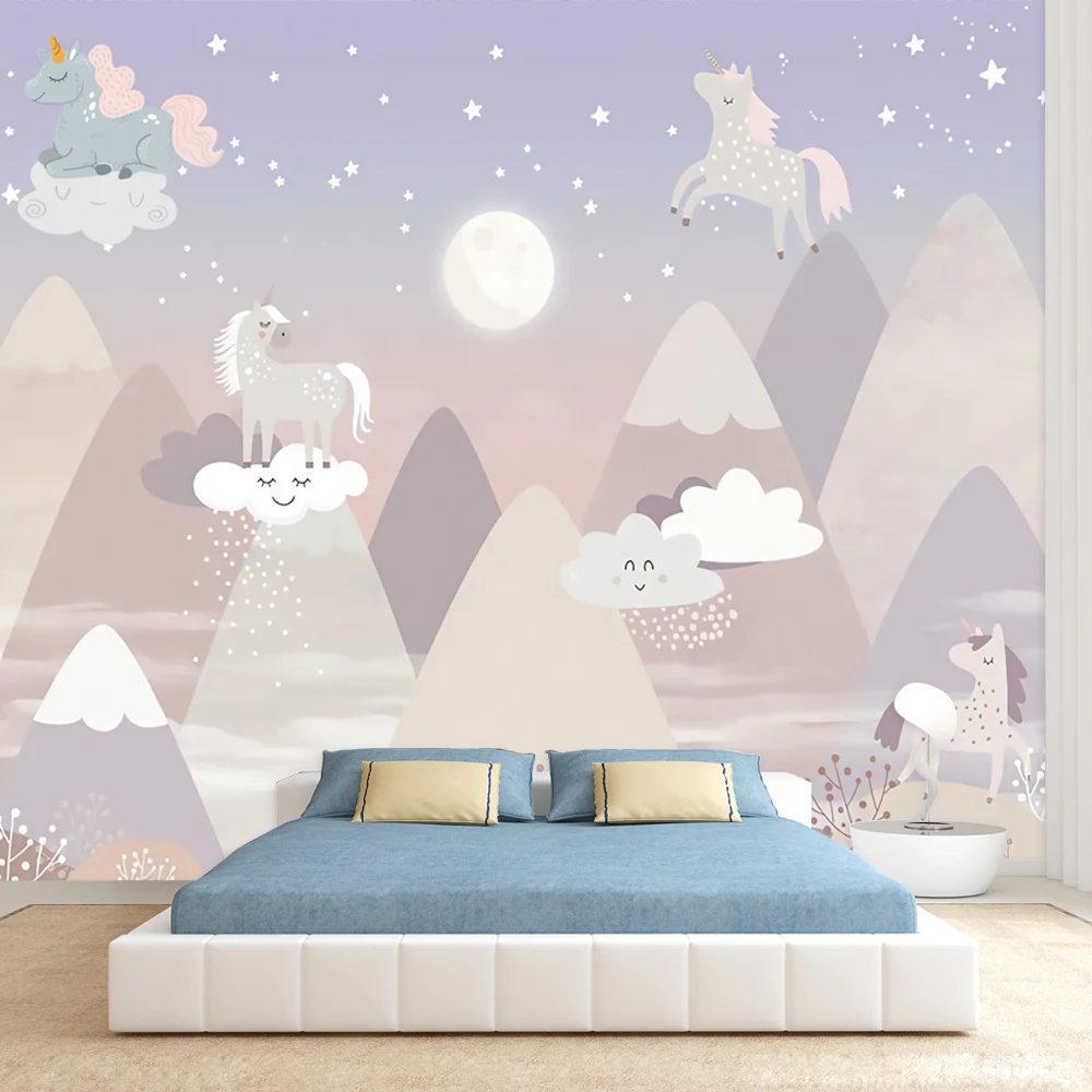 

Peel and Stick Custom Optional Wallpapers for Living Room Cartoon Unicorn Clouds Wall Papers Home Decor Stylish Backdrop Prints