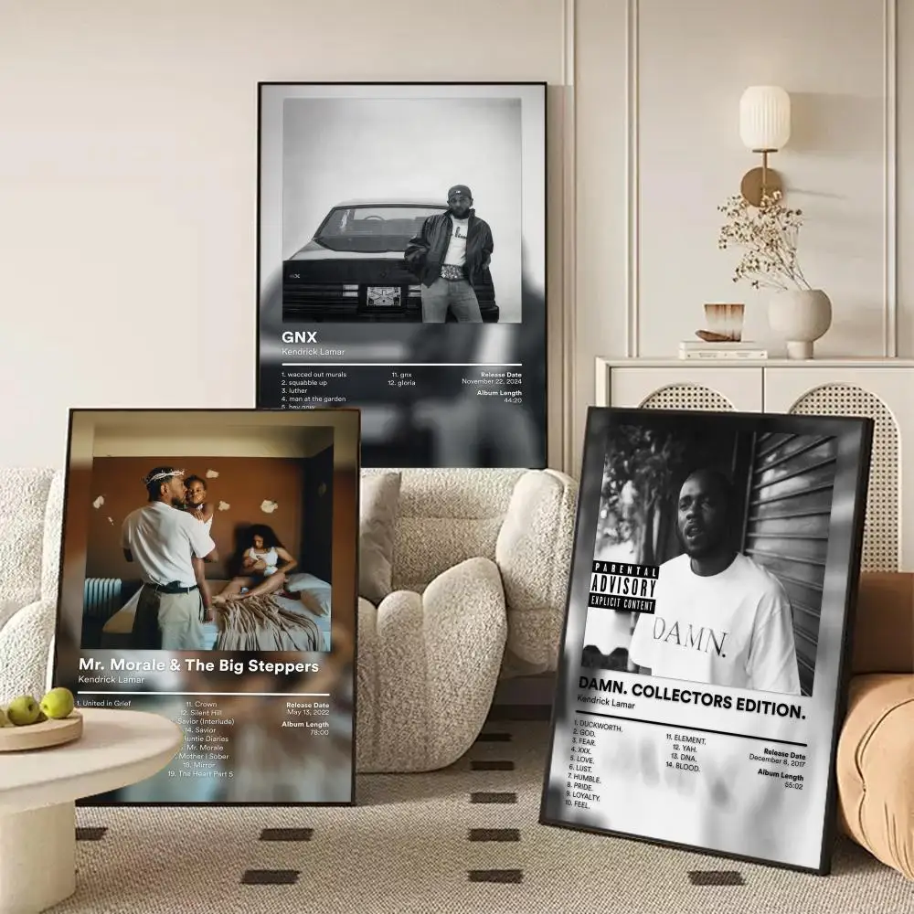 K-Kendrick L-Lamar Poster Waterproof Self-Stick Wall Art Stickers, Removable Wall Decor for Living Room and Bedroom