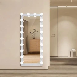 White Dimmable Hollywood Makeup Standing Mirror With 20 Bulbs