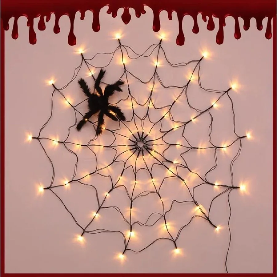 8 modalità Remote Halloween Spider Mesh Fairy String Lights DIY Hanging Horror Net Light for Party All Saints' Day Halloween Decor