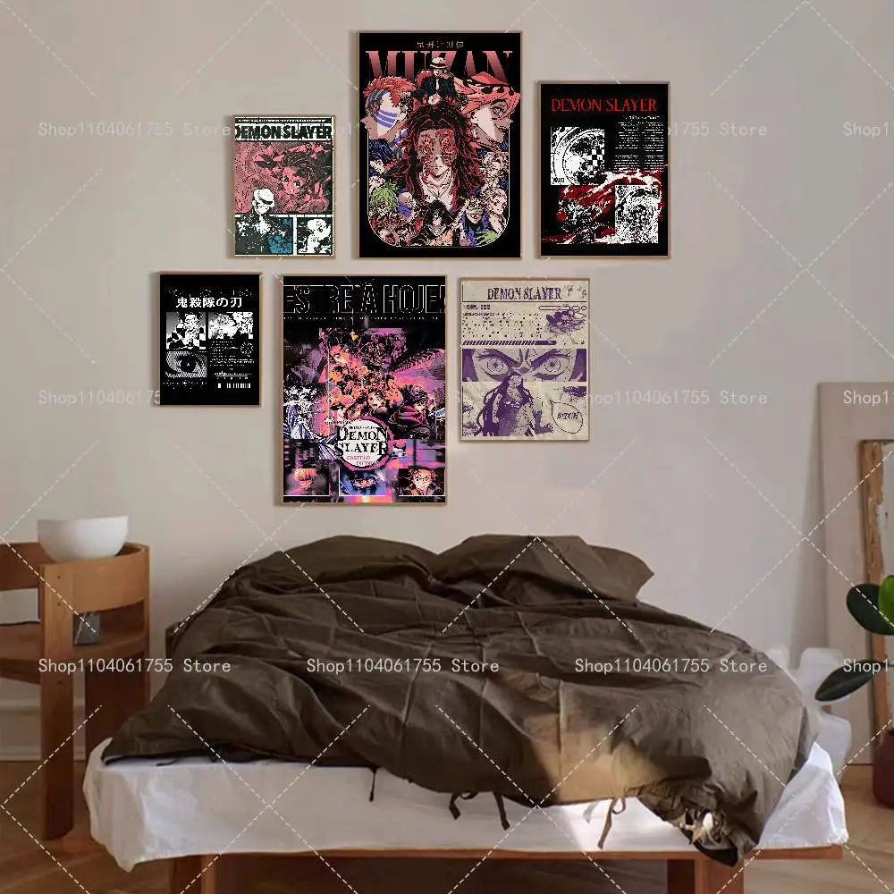 Classics Anime D-Demon S-Slayer Poster Self-adhesive Art Waterproof Paper Sticker Coffee House Bar Room Wall Decor
