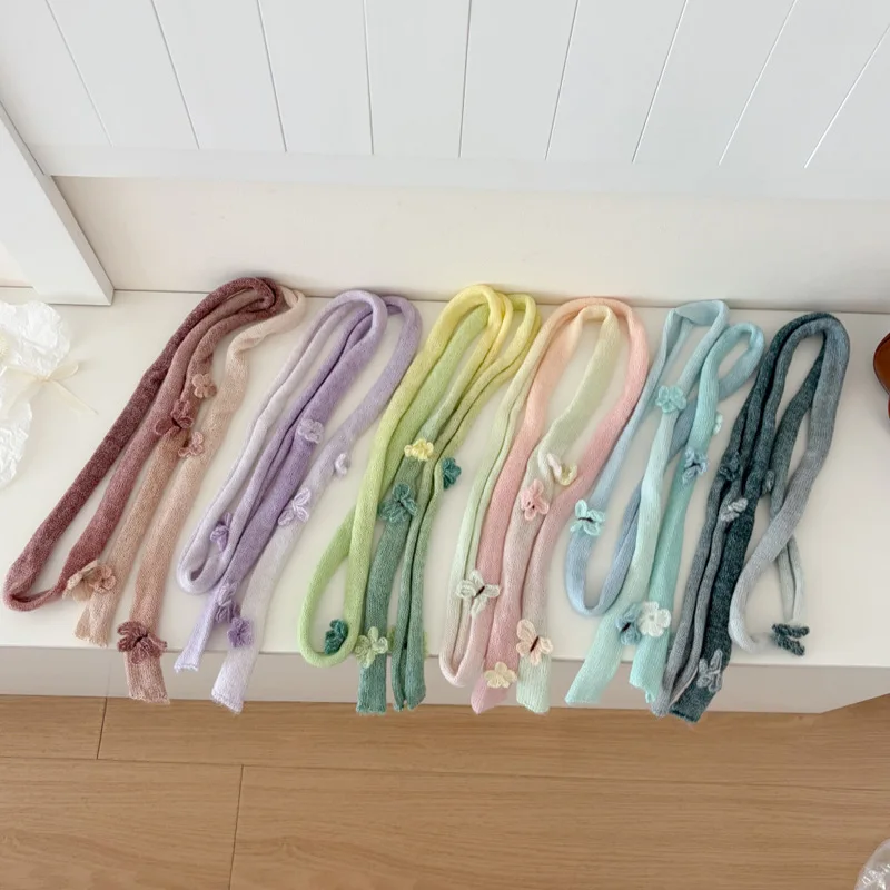Fashion Design Decorate Fresh Butterfly Gradually Change Knitted Thin Scarf Women Autumn Winter Wear Narrow Wide Long Scarf Girl