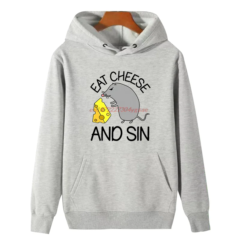 New In Hoodies And Blouses Eat Cheese And Sin Funny Graphic Hooded Sweatshirts Winter Thick Sweater Hoodie Men's Sweat-Shirt