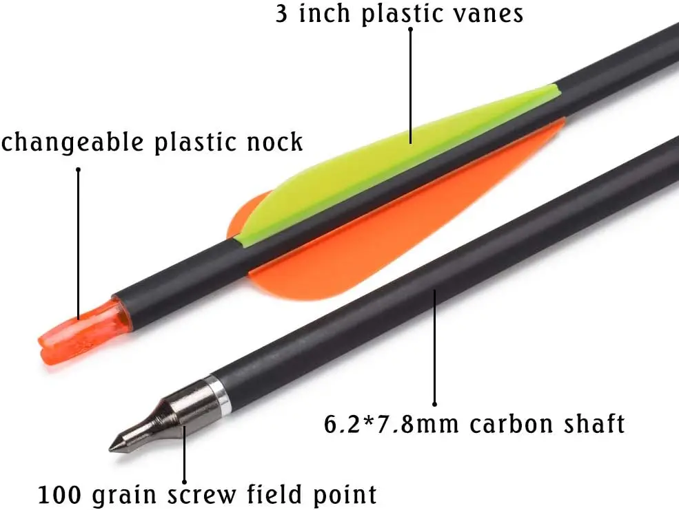 

Углеродные охотничьи стрелы для стрел, 26 28, 30 дюймов со съемными наконечниками 100 гейна для стрельбы из блочного лука и изогнутого лука