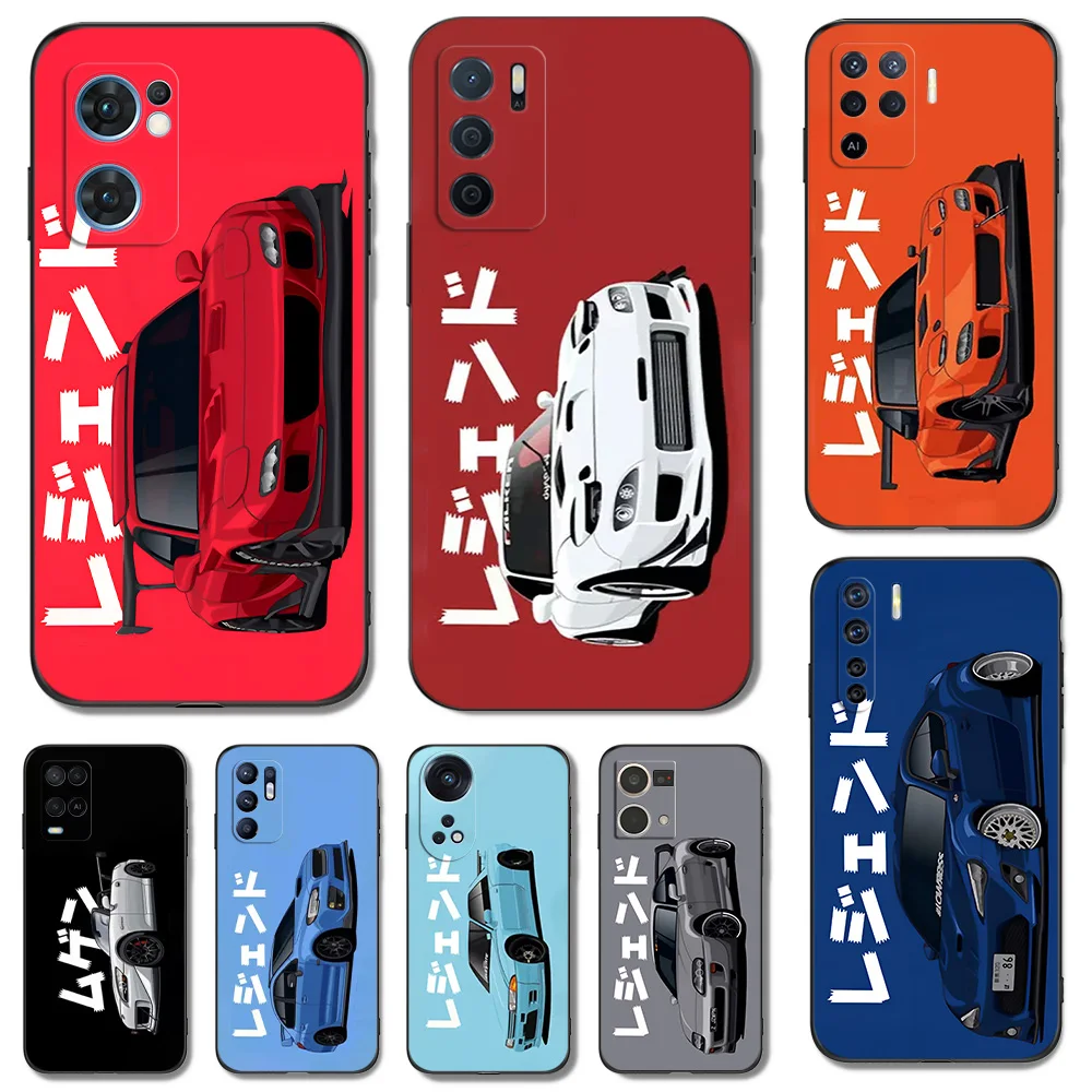 Black Tpu Case For OPPO Reno 7 7Z 8 Lite 4G 5G PRO F11 F17 F15 F19 F19S F21 JDM Sports Car