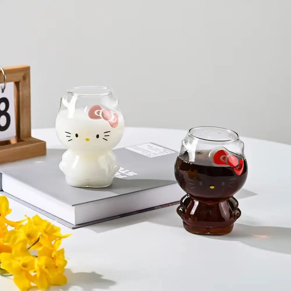 280ml Kawaii Cartoon Hellokittys Glass Cup Girls Creative Milk Tea Juice Coffee  Breakfast Cute Transparent Water Mug Drinkware