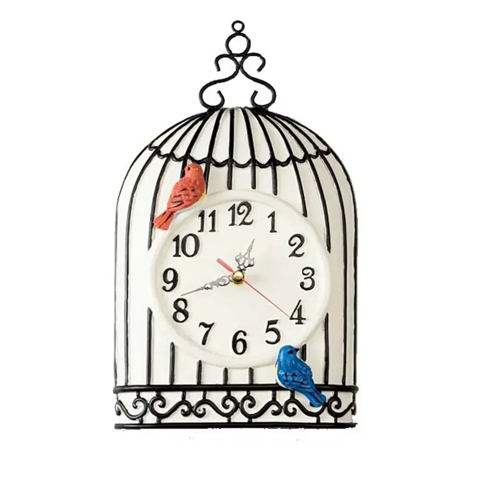 European Style Rural Art Reading Room Creative Fashion Bird Cage Shape Large Decorative Wall Clocks