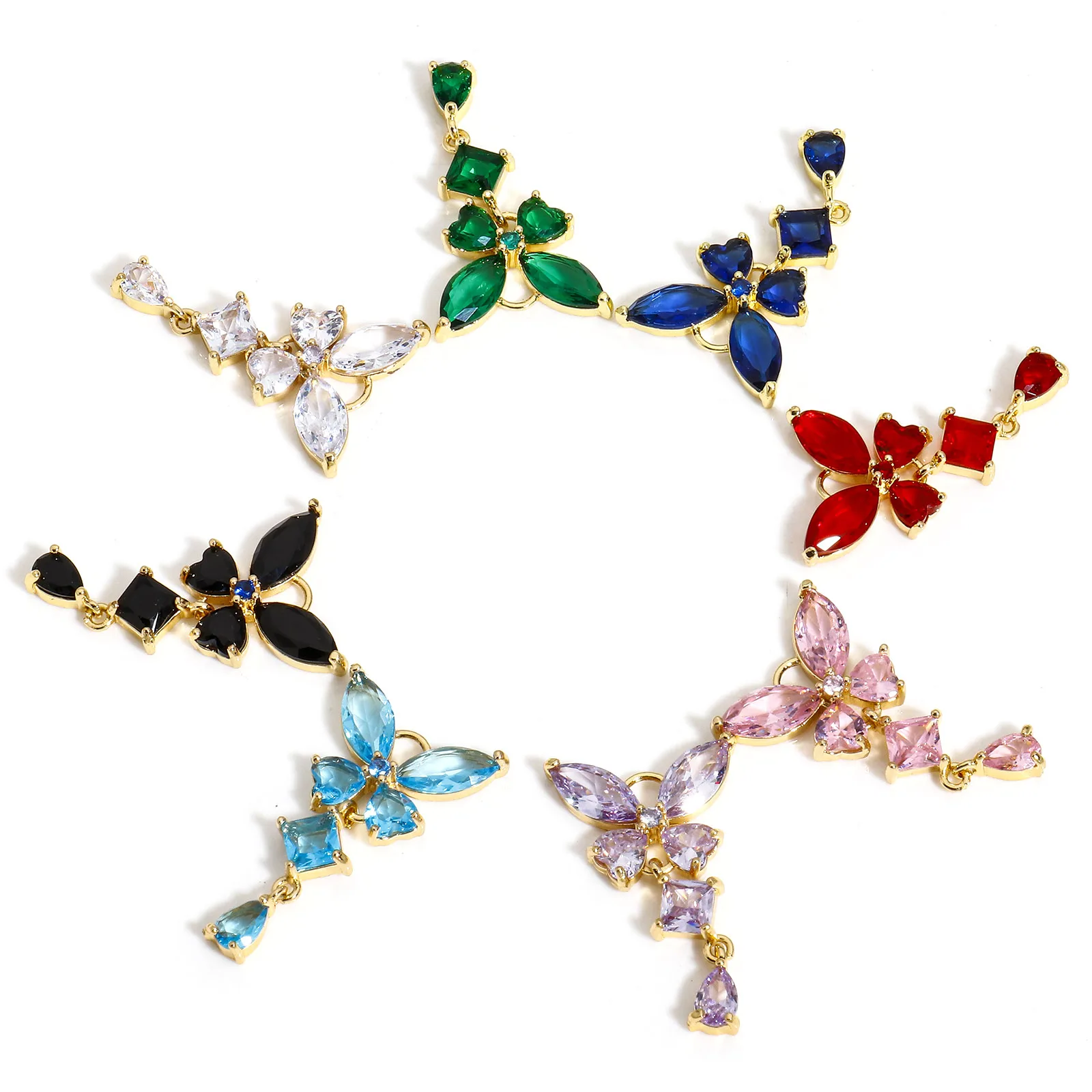 Rhinestone Glass Butterfly Charms Brass Multicolor zirconia Butterfly Tassel Pendants For Jewelry Making Diy Supplies 3.2x1.8cm