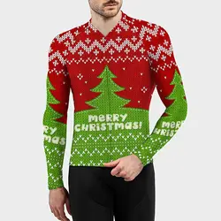Men Christmas Cycling Jersey Long Sleeve WINTER FLEECE &THIN Spring Autumn Cycling Equipment Bike Clothing MTB