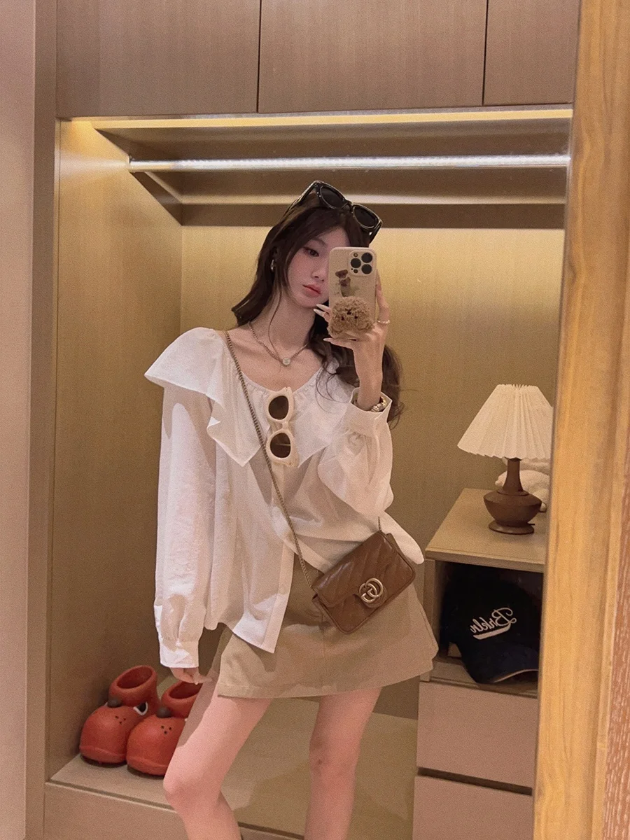 

Рубашка Yukiss Sensual на одно плечо с кружевным воротником, двусторонняя, с длинным рукавом, из тонкого материала, устойчивого к деформации