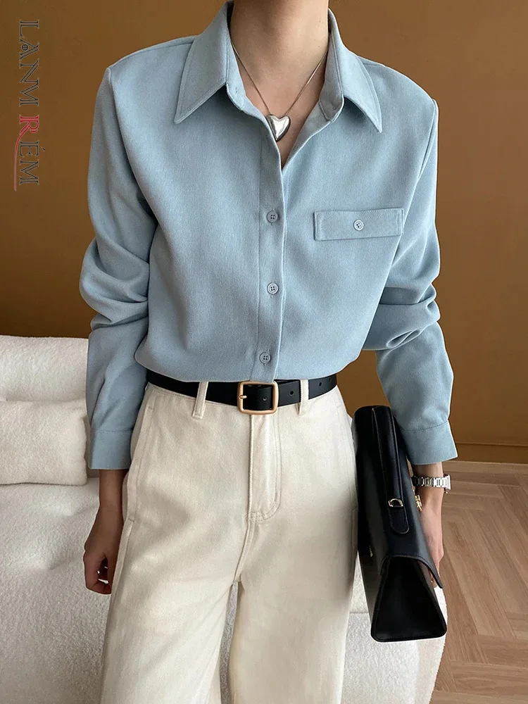 [LANMREM] Fashion Office Lady Shirt Women Lapel Single Breasted Long Sleeve Minimalism Solid Blouses 2024 Autumn New 26D9987