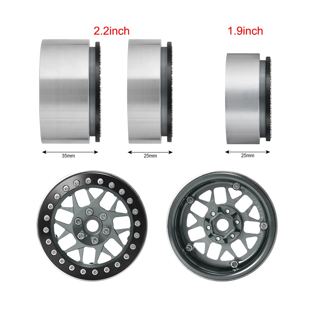 YEAHRUN 4Pcs 1.9/2.2inch Metal Alloy Beadlock Wheel Rims Hubs 25/35mm for Axial SCX10 TRX-4 D90 1/10 RC Car Model Upgrade Parts