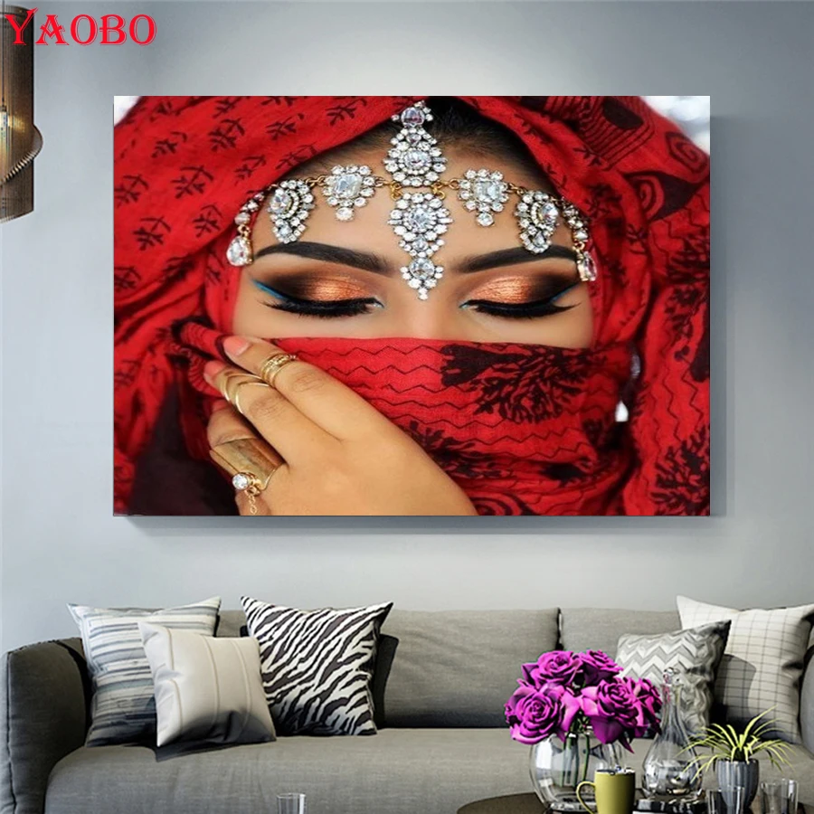 Full Drill Square 5d Diy Diamond Painting Indian woman Cross Stitch Kits Mask Beauty 3D Diamond Mosaic Embroidery Decor Home