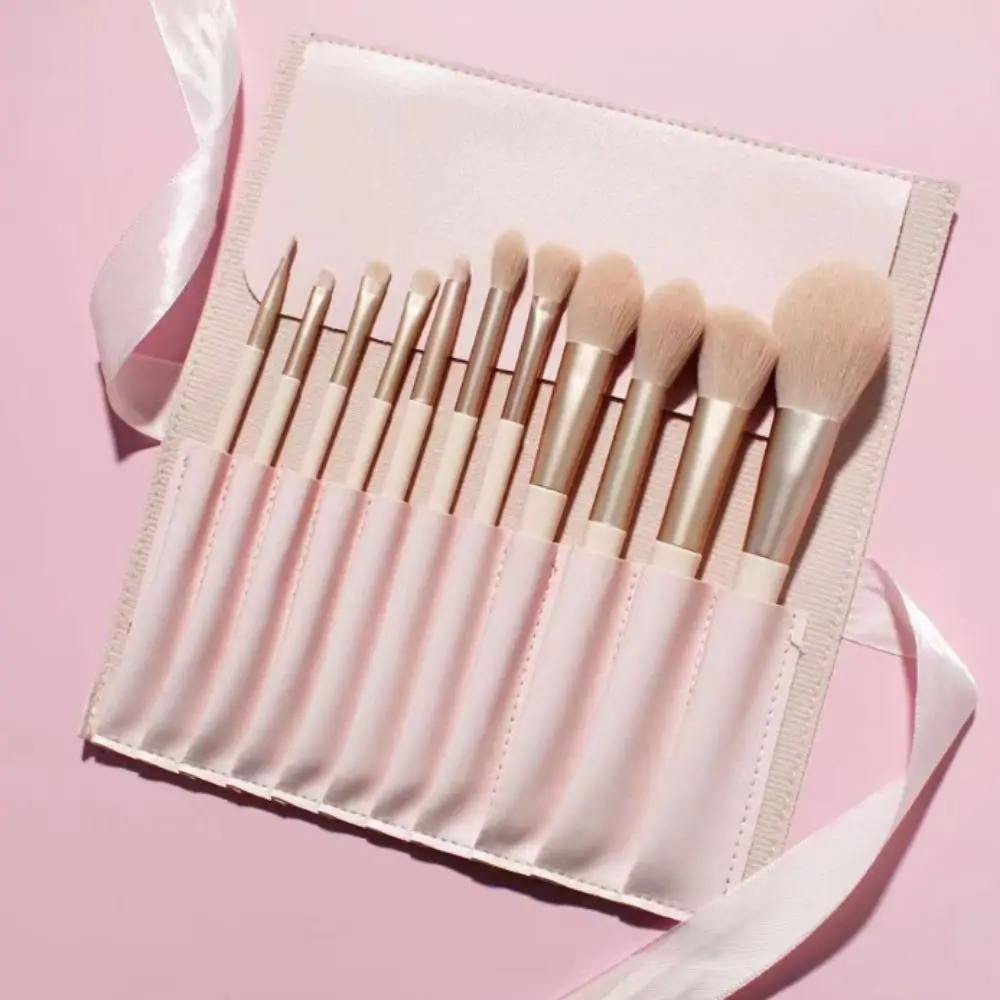 11pcs With Storage Bag Pink Makeup Brushes Set Professional Soft-bristled Brush Foundation Brush Wood Handle Fluffy