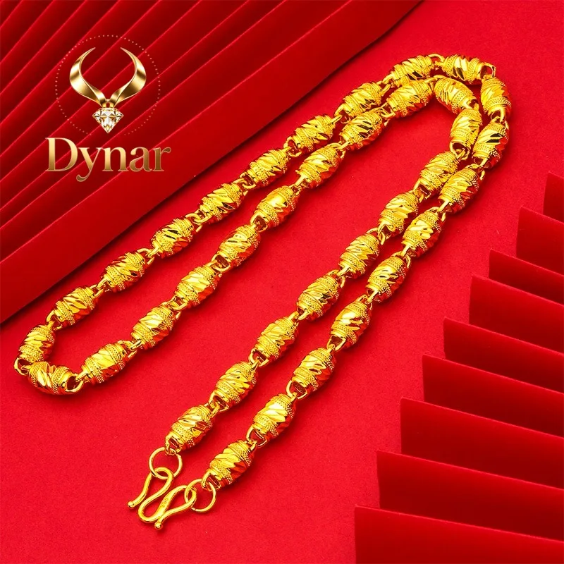 Dynar Jewelry    9999 24K real gold hollow men's necklace round buckle men's boutique chain open cylindrical gold necklace light